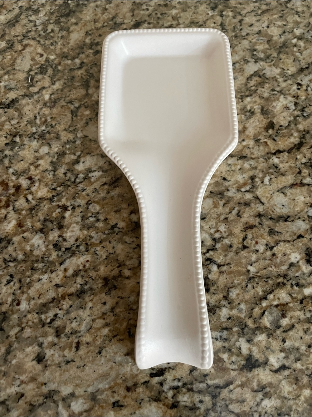 White Ceramic Spoon Rest with Beaded Rim